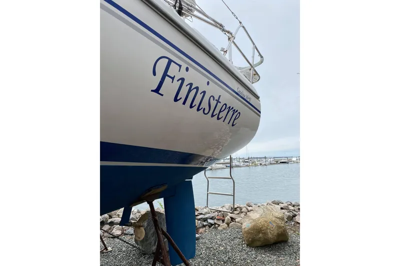 Slide: The Image of Catalina 36 MkII sailboat "Finisterre" docked, 2006 model, marina background. - 3