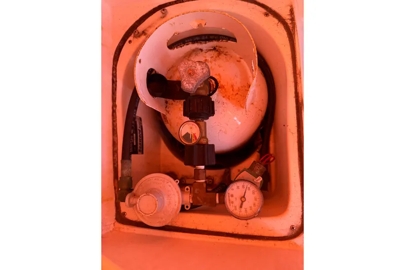 Slide: The Image of Propane tank setup in a 2006 Catalina 36 MkII sailboat. - 31