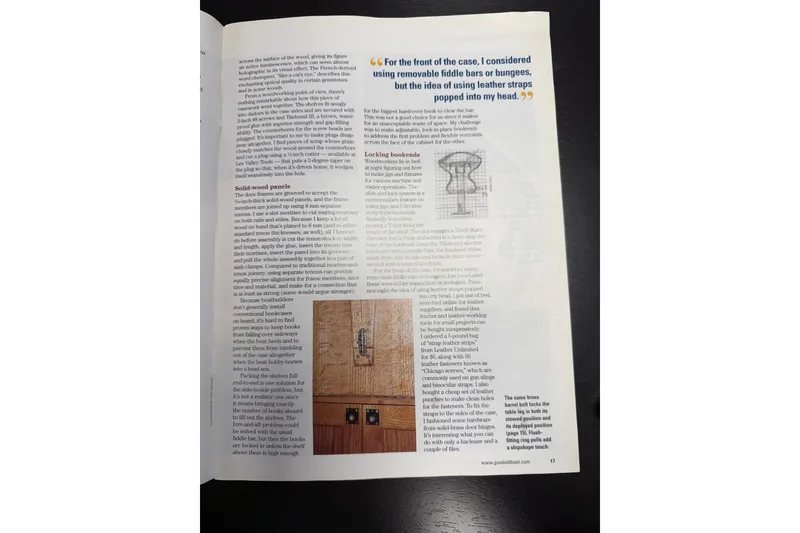 Slide: The Image of Page from a magazine featuring text and images about woodworking techniques and hardware. - 8