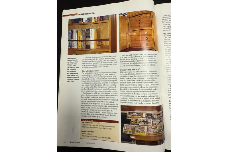 Slide: The Image of Open magazine pages featuring interior improvements on a 2006 Catalina 36 MkII sailboat. - 9