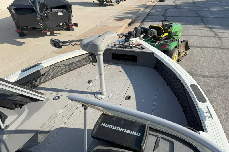 Slide: The Image of 2017 Crestliner 1950 Fish Hawk boat with trolling motor and Humminbird fish finder. - 5