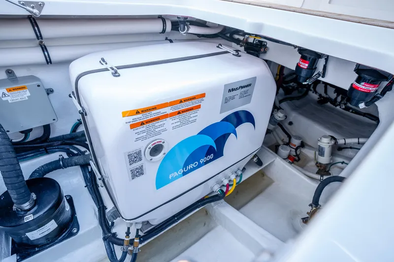 Slide: The Image of Engine compartment of 2025 Intrepid 41 Panacea featuring Paguro 9000 generator. - 39