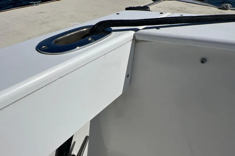 Slide: The Image of 1987 Carver 4227 Cockpit Motor Yacht deck detail with rope cleat. - 19