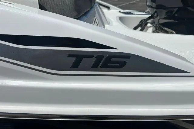 Slide: The Image of 2025 Tahoe T16 boat detail with sleek design and modern graphics. - 2