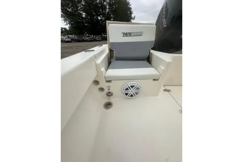 Slide: The Image of Pathfinder 2005 TRS boat seat with speaker and storage, 2023 model. - 19