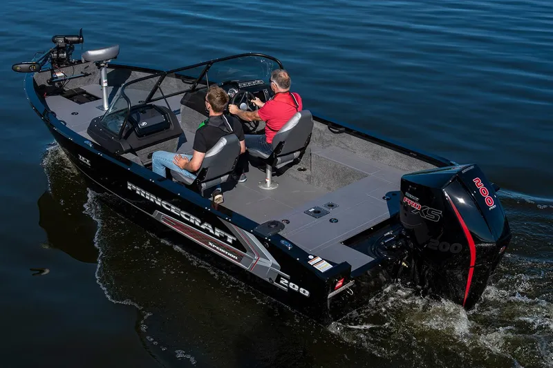 Slide: The Image of Manufacturer Provided Image: 2024 Princecraft Xpedition 200 boat on water, rear view. - 2