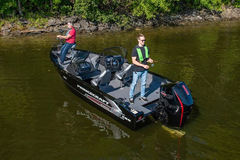 Slide: The Image of Manufacturer Provided Image: 2024 Princecraft Xpedition 200 boat with two people fishing on a calm lake. - 3