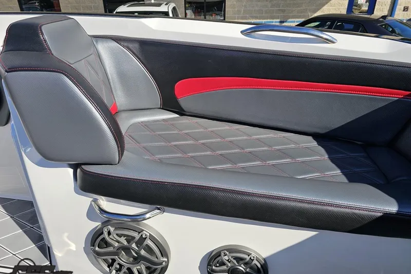 Slide: The Image of Luxurious seating on 2020 Sunsation 32 CCX boat with stylish upholstery and speaker system. - 108