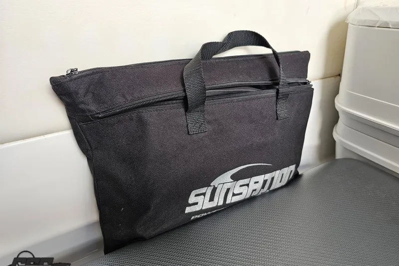 Slide: The Image of Black Sunsation bag inside a 2020 Sunsation 32 CCX boat interior. - 123