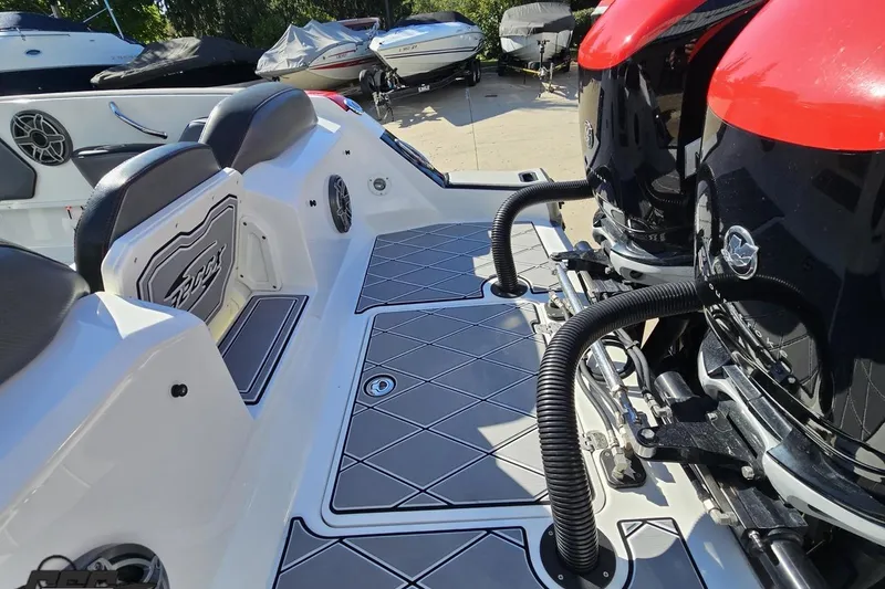 Slide: The Image of 2020 Sunsation 32 CCX boat interior with dual engines and stylish seating. - 50