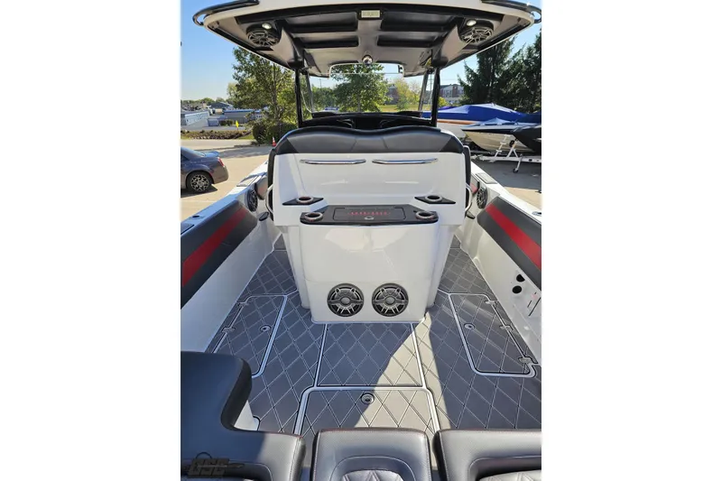 Slide: The Image of 2020 Sunsation 32 CCX boat interior with sleek seating and modern design. - 55