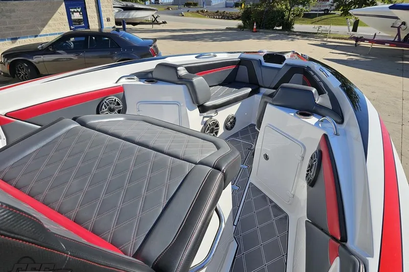 Slide: The Image of 2020 Sunsation 32 CCX boat interior with luxurious seating and modern design. - 91