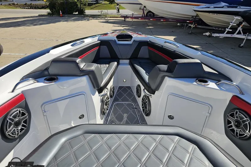 Slide: The Image of 2020 Sunsation 32 CCX boat interior with sleek seating and modern design. - 93