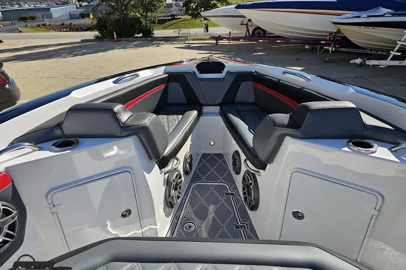 Slide: The Image of 2020 Sunsation 32 CCX boat interior with sleek seating and modern design. - 94