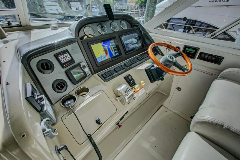 Slide: The Image of 2006 Sea Ray 40 Motor Yacht bathroom with sink, mirror, and shower. - 38