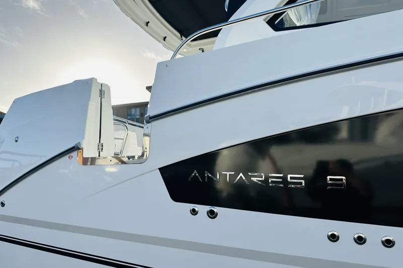 Slide: The Image of 2026 Beneteau Antares 9 V2 boat, sleek design, close-up view. - 2