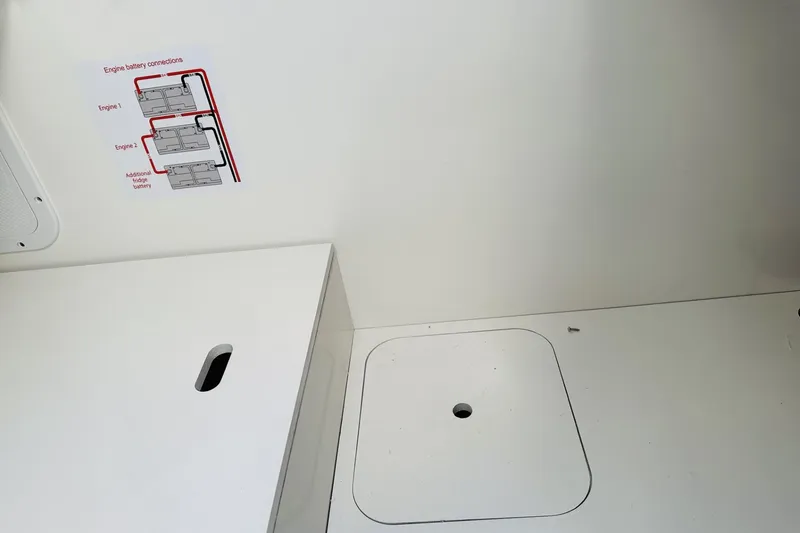 Slide: The Image of Battery compartment of 2026 Beneteau Antares 9 V2 with engine connection diagram. - 9