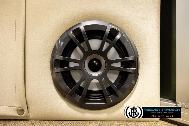 Slide: The Image of Speaker installed in 2023 Avalon VEN BF boat, featuring beige upholstery. - 41