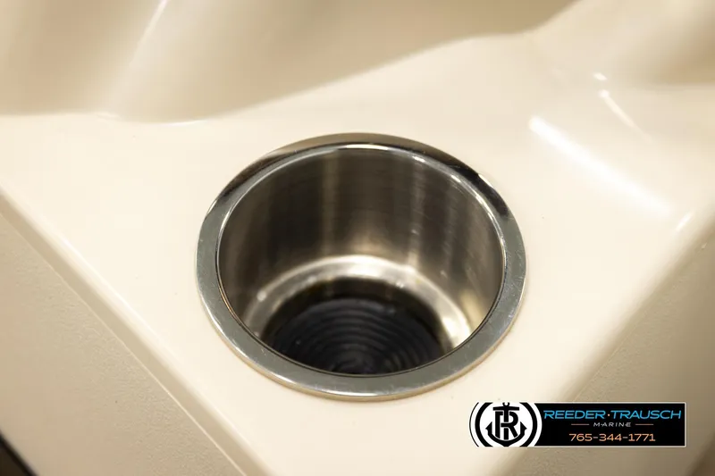 Slide: The Image of Cup holder in 2023 Avalon VEN BF boat, featuring stainless steel rim. - 42