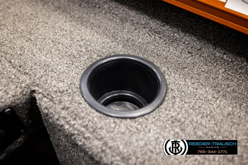 Slide: The Image of Cup holder on 2022 Lowe Stinger 178 boat with carpeted surface, Reeder-Trausch Marine logo. - 34