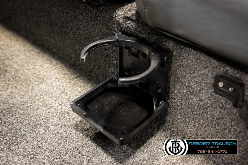 Slide: The Image of Cup holder in 2022 Lowe Stinger 178 boat interior, featuring carpeted flooring. - 38