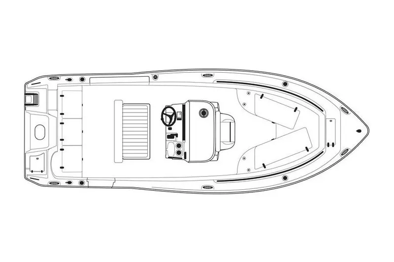 Slide: The Image of 2023 Sea Hunt Ultra 239 SE boat console with open storage compartment and cup holders. - 13
