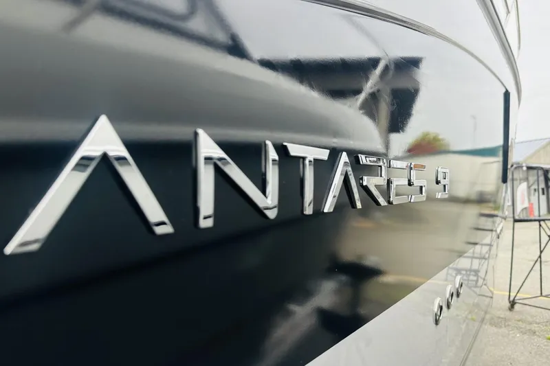 Slide: The Image of 2026 Beneteau Antares 9 V2 boat nameplate, sleek design, close-up view. - 3