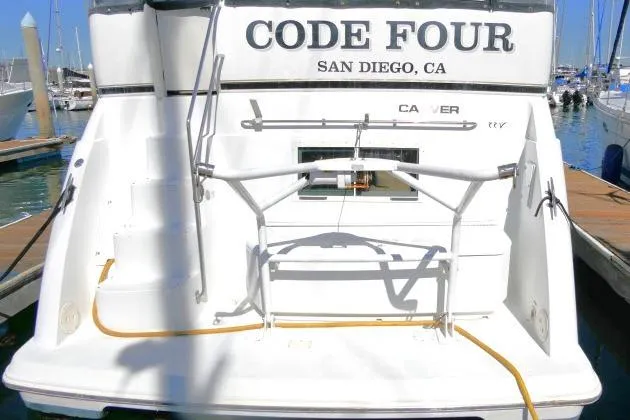 Slide: The Image of Carver 406 Motor Yacht, 2000 model, docked in San Diego marina. - 38