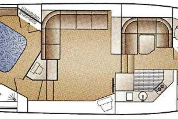 Slide: The Image of Floor plan of a 2000 Carver 406 Motor Yacht, featuring spacious interior layout. - 39