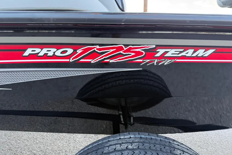 Slide: The Image of 2017 Tracker Pro Team 175 boat decal with red and white graphics. - 15