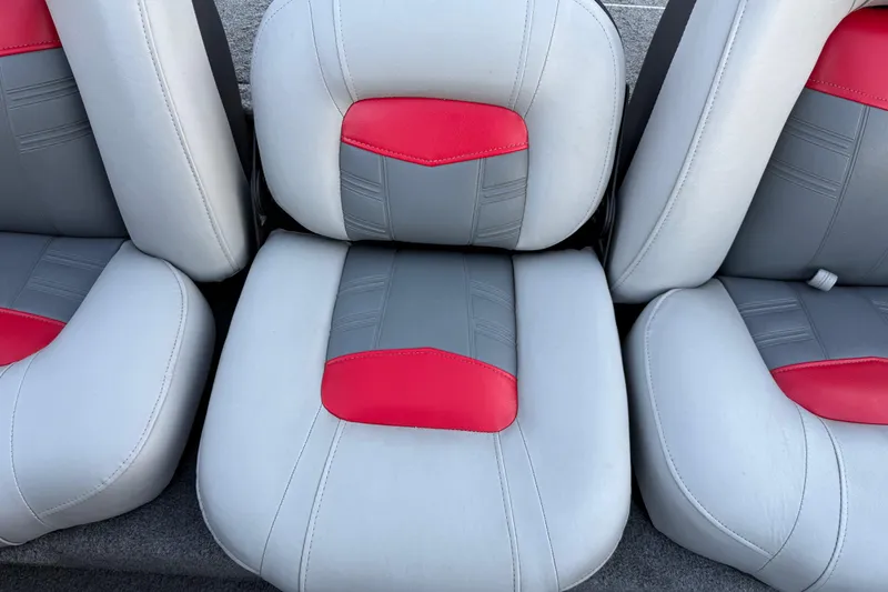 Slide: The Image of Gray and red seats of a 2017 Tracker Pro Team 175 boat. - 27