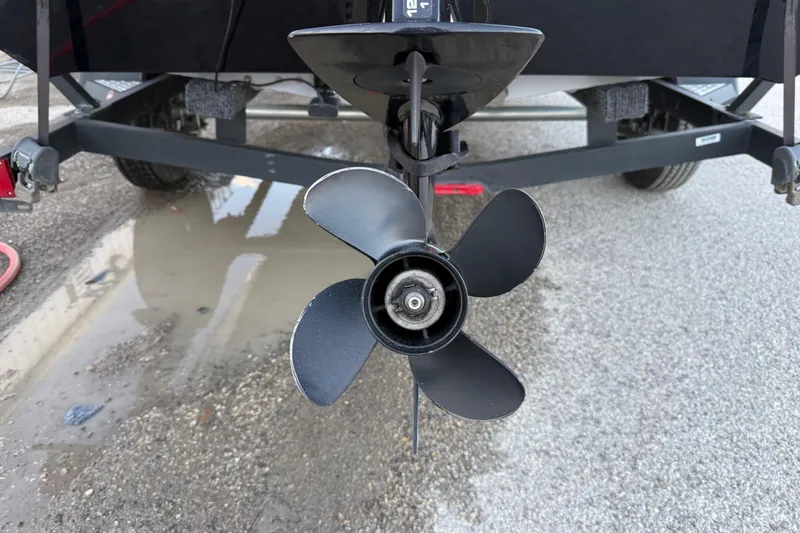 Slide: The Image of Propeller of 2017 Tracker Pro Team 175 boat on trailer, close-up view. - 42