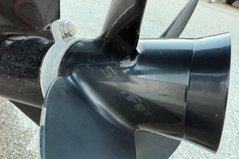 Slide: The Image of Close-up of a 2017 Tracker Pro Team 175 boat propeller. - 43
