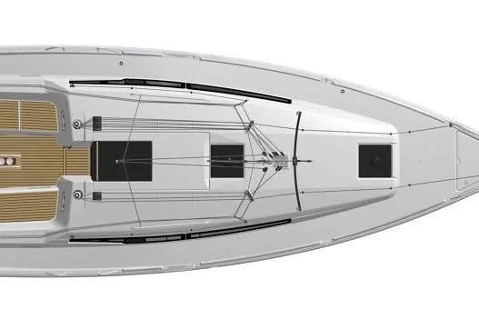 Slide: The Image of Top view of 2026 Jeanneau Sun Odyssey 350 sailboat, showcasing sleek deck design. - 18