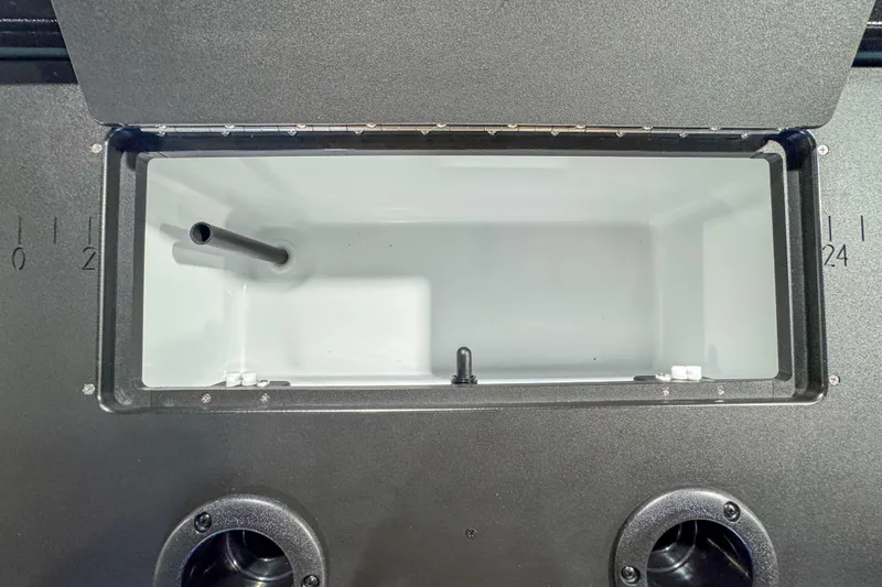 Slide: The Image of Livewell compartment of 2026 Veranda Vista 22F2/2/1 boat, featuring measurement markings. - 26