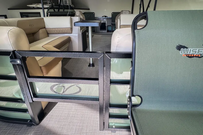 Slide: The Image of Interior of 2026 Veranda Vista 22F2/2/1 pontoon boat with seating and table. - 29