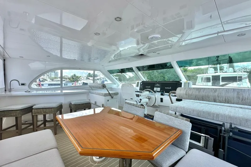 Slide: The Image of Luxurious interior of 2023 Horizon PC60 yacht with modern seating and navigation equipment. - 19