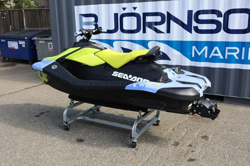 Slide: The Image of 2024 Sea-Doo Spark Trixx for 1, lime green and black, displayed at Björnson Marine. - 3