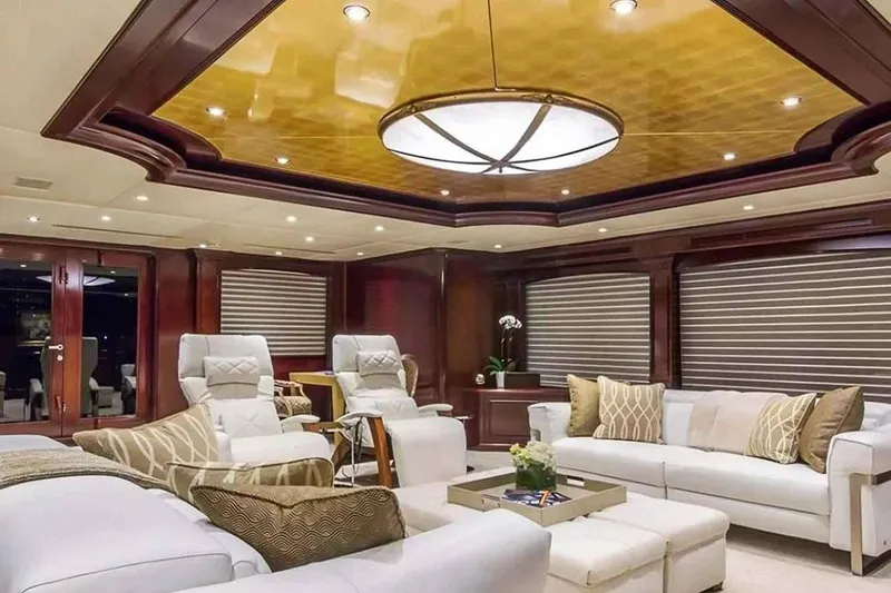 Slide: The Image of Luxurious interior of 2003 Trinity Yachts motoryacht with elegant seating and modern decor. - 4