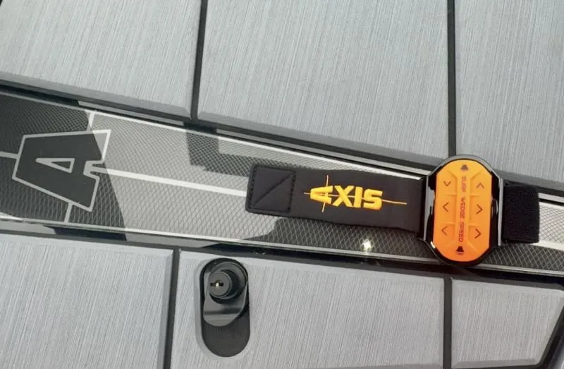 Slide: The Image of Axis A245 2024 boat deck with control panel and sleek design elements. - 13