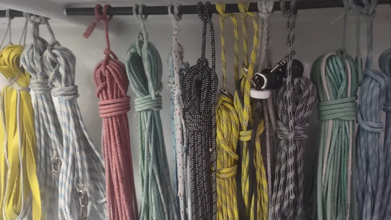 Slide: The Image of Colorful ropes neatly hung, showcasing various patterns and textures. Santa Cruz SC 50, 1980. - 31