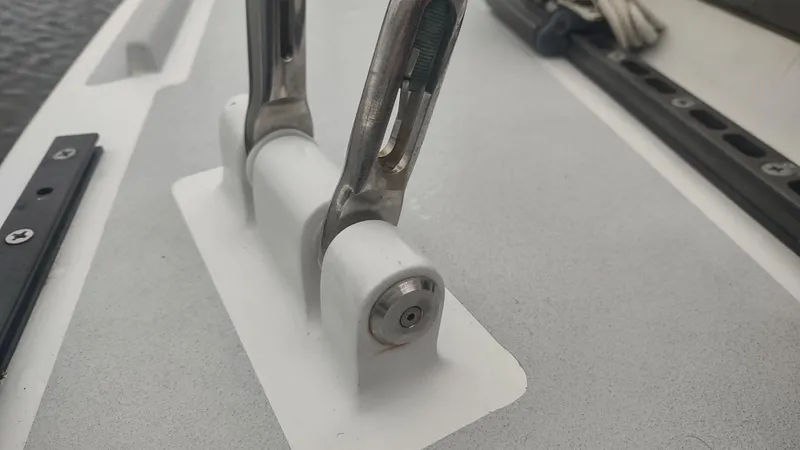 Slide: The Image of Close-up of a 1980 Santa Cruz SC 50 sailboat deck fitting. - 42