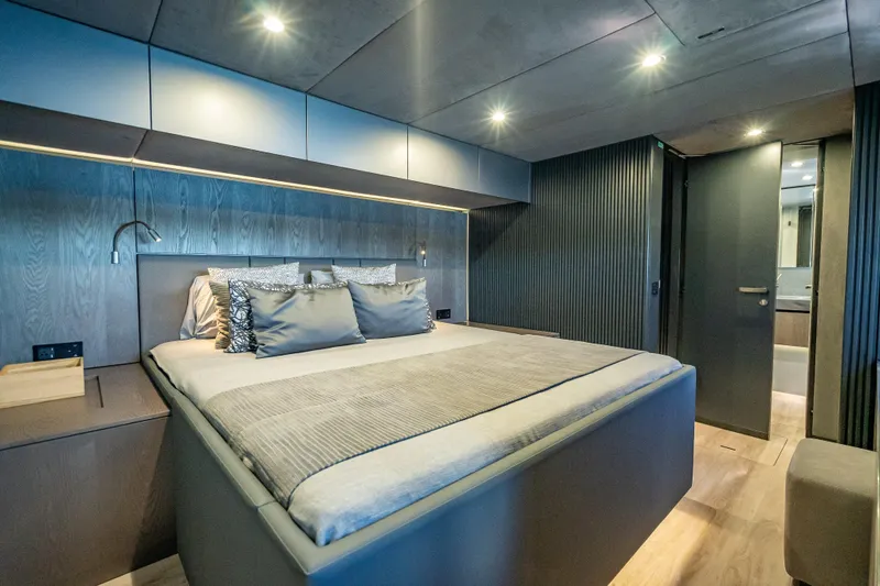 Slide: The Image of Luxurious bedroom interior of 2026 Sunreef 60 Power yacht with modern design. - 62