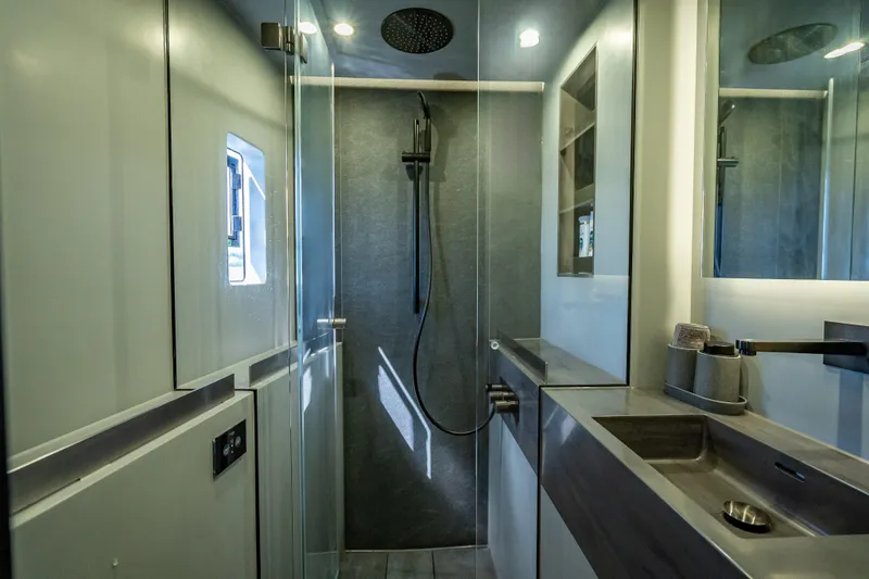 Slide: The Image of Modern bathroom interior on 2026 Sunreef 60 Power yacht, featuring sleek design and fixtures. - 74