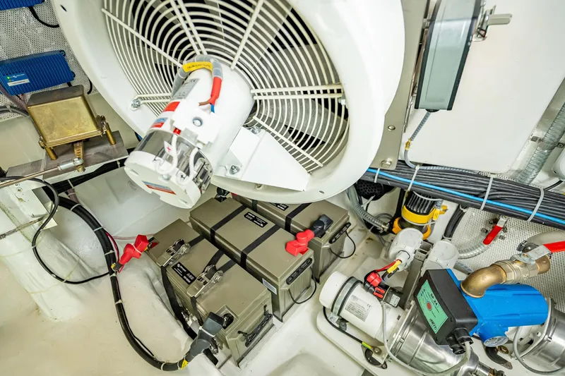 Slide: The Image of Engine room of 2026 Sunreef 60 Power yacht, showcasing mechanical components and wiring. - 92