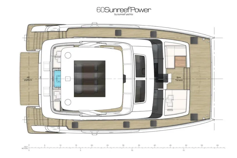 Slide: The Image of Top view layout of 2026 Sunreef 60 Power yacht, featuring spacious deck and modern design. - 93