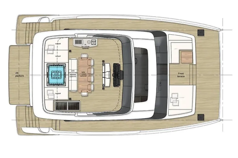 Slide: The Image of Floor plan of 2026 Sunreef 60 Power yacht, featuring spacious deck and seating areas. - 94