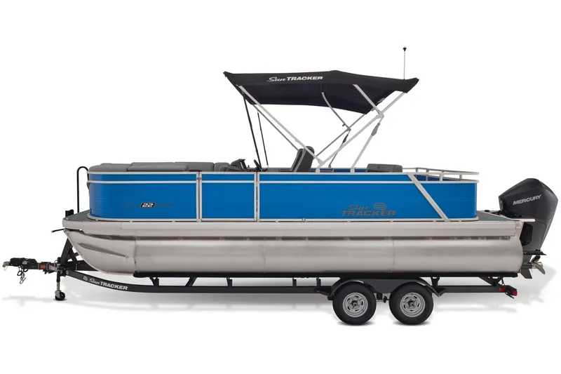 Slide: The Image of 2026 Sun Tracker Party Barge 22 RF XP3 seating area with cup holders and railing. - 6