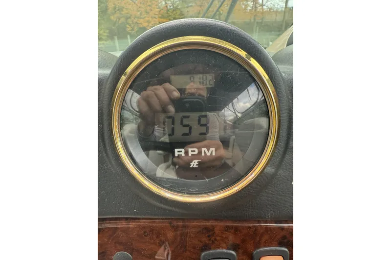 Slide: The Image of Close-up of 2005 Carver 466 Motor Yacht RPM gauge displaying 759 RPM. - 10