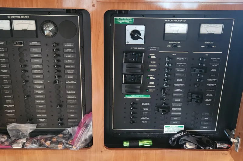 Slide: The Image of Electrical control panels on a 2005 Carver 466 Motor Yacht. - 12